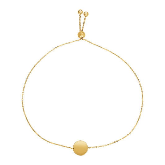 Adjustable Bracelet with Shiny Circle in 14k Yellow Gold (7.50 mm) RCJ