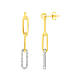 14k Yellow Gold Paperclip Chain Dangle Earrings with Diamonds RCJ