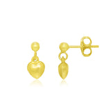 14k Yellow Gold Puffed Heart childrens Dangling Earrings RCJ