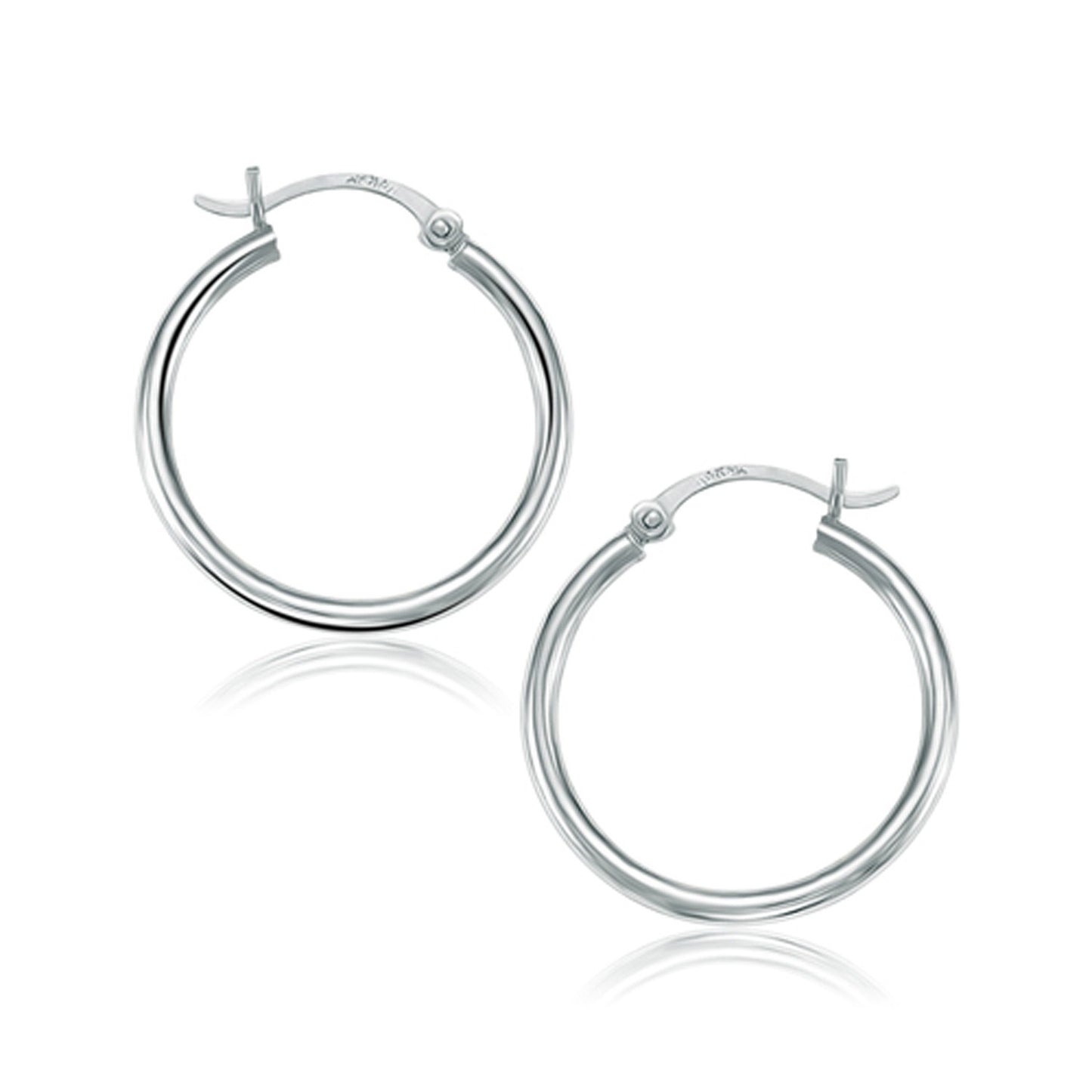 10k White Gold Polished Hoop Earrings (2x25mm)Monde Trend