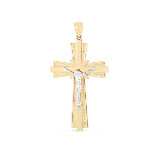 14k Two Tone Gold High Polish Diamond Cut Cross PendantMonde Trend