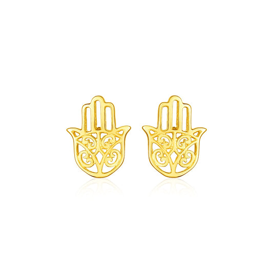 14k Yellow Gold Polished Hand of Hamsa Post Earrings RCJ