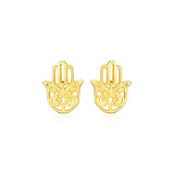 14k Yellow Gold Polished Hand of Hamsa Post Earrings RCJ