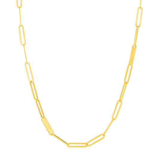 14k Yellow Gold Alternating Paperclip Chain Link and Gold Bar Necklace RCJ