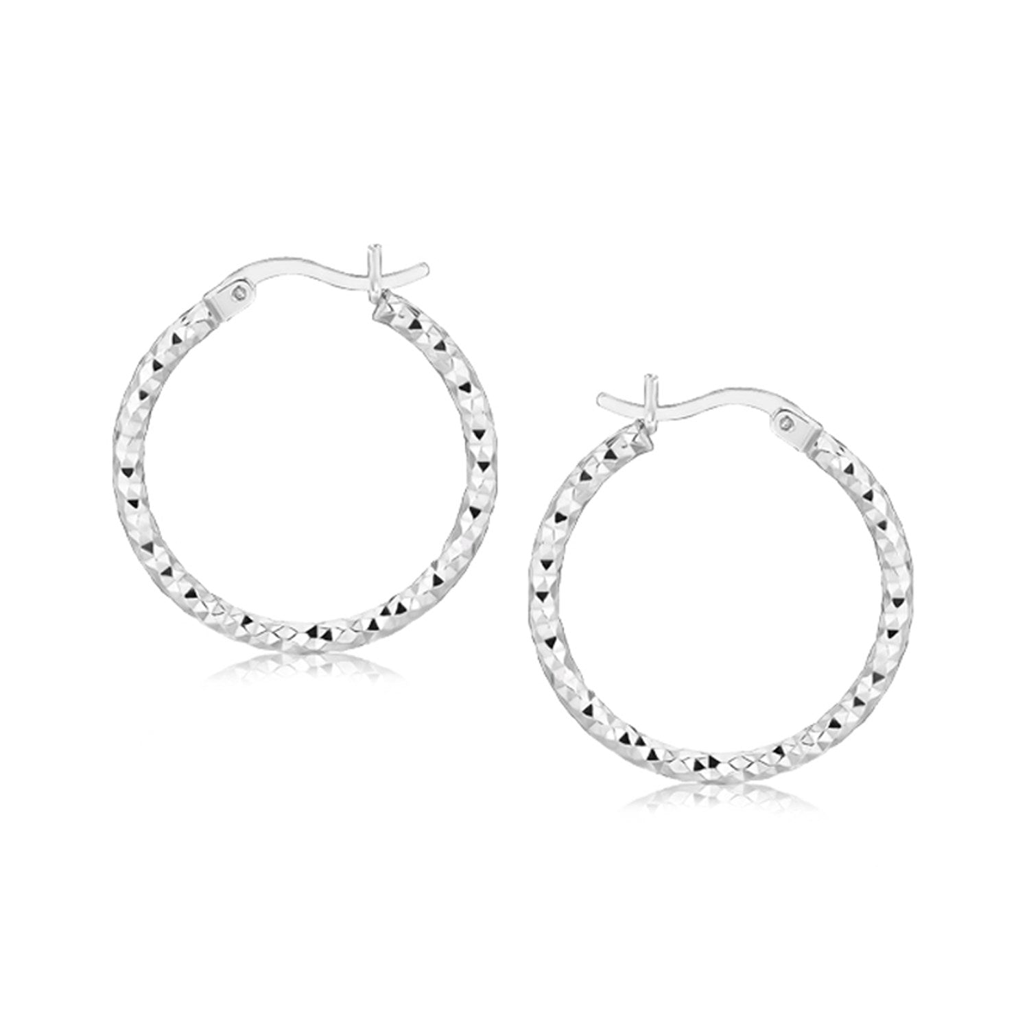 Sterling Silver Rhodium Plated Weave Like Hoop Style Earrings(2x20mm) RCJ