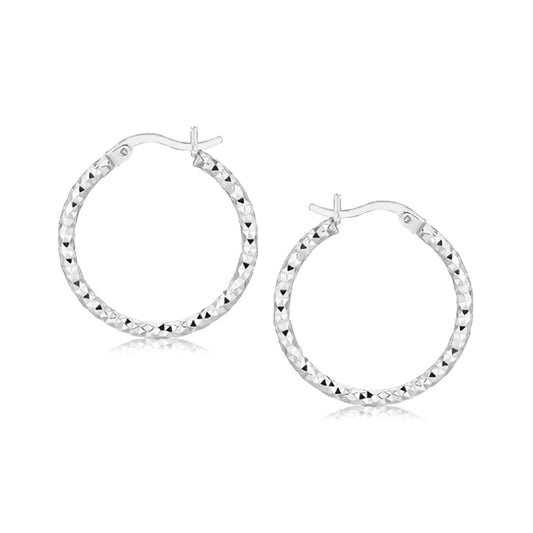 Sterling Silver Rhodium Plated Weave Like Hoop Style Earrings(2x20mm) RCJ