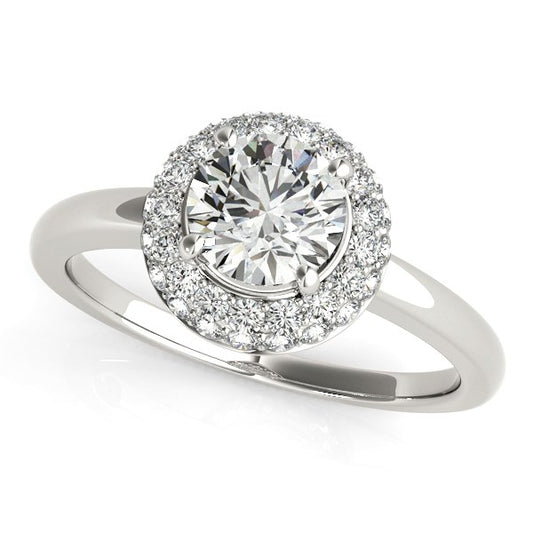 Diamond Engagement Ring with Pave Halo Stones in 14k White Gold (1 3/8 cttw) RCJ