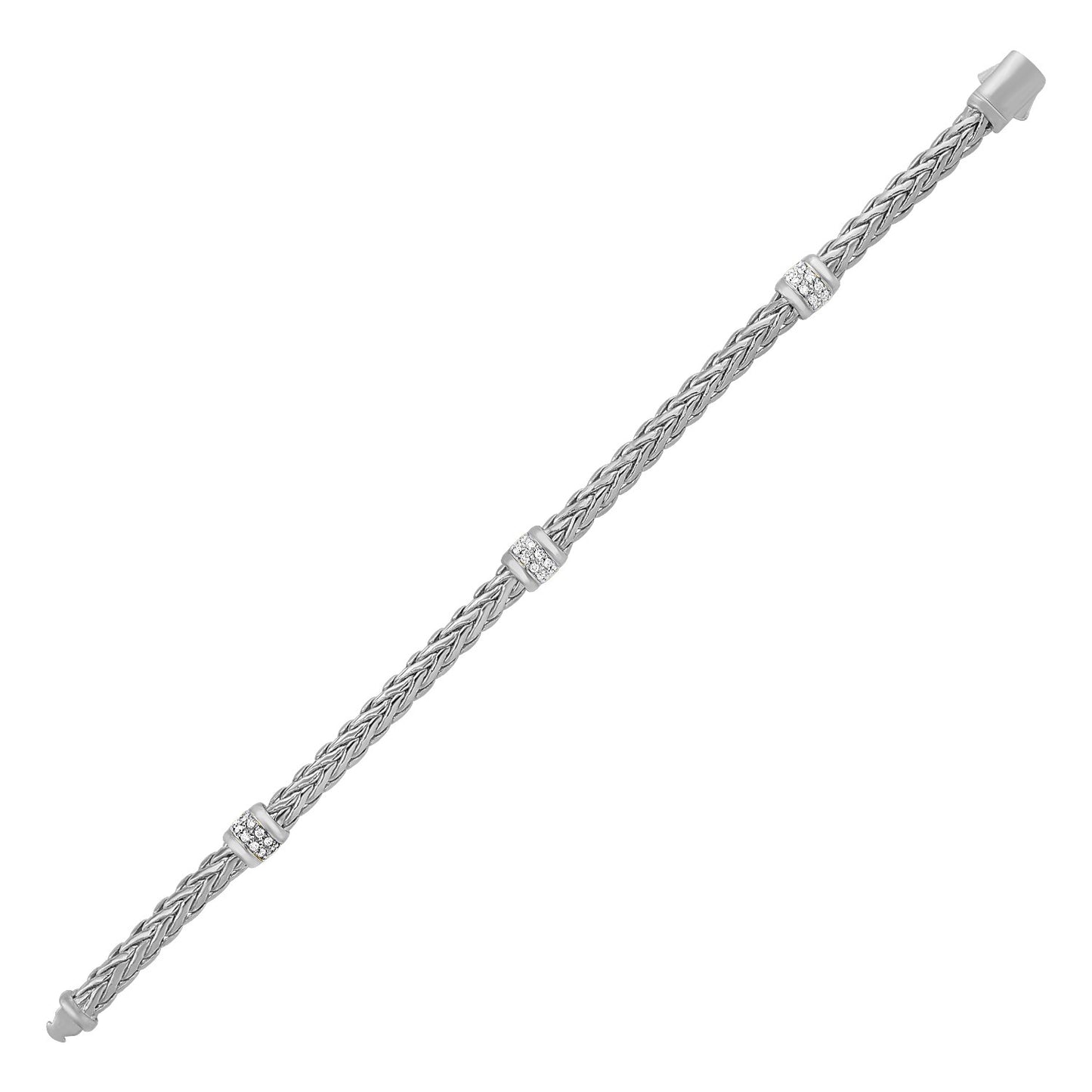 Polished Woven Rope Bracelet with Diamond Accents in 14k White Gold RCJ