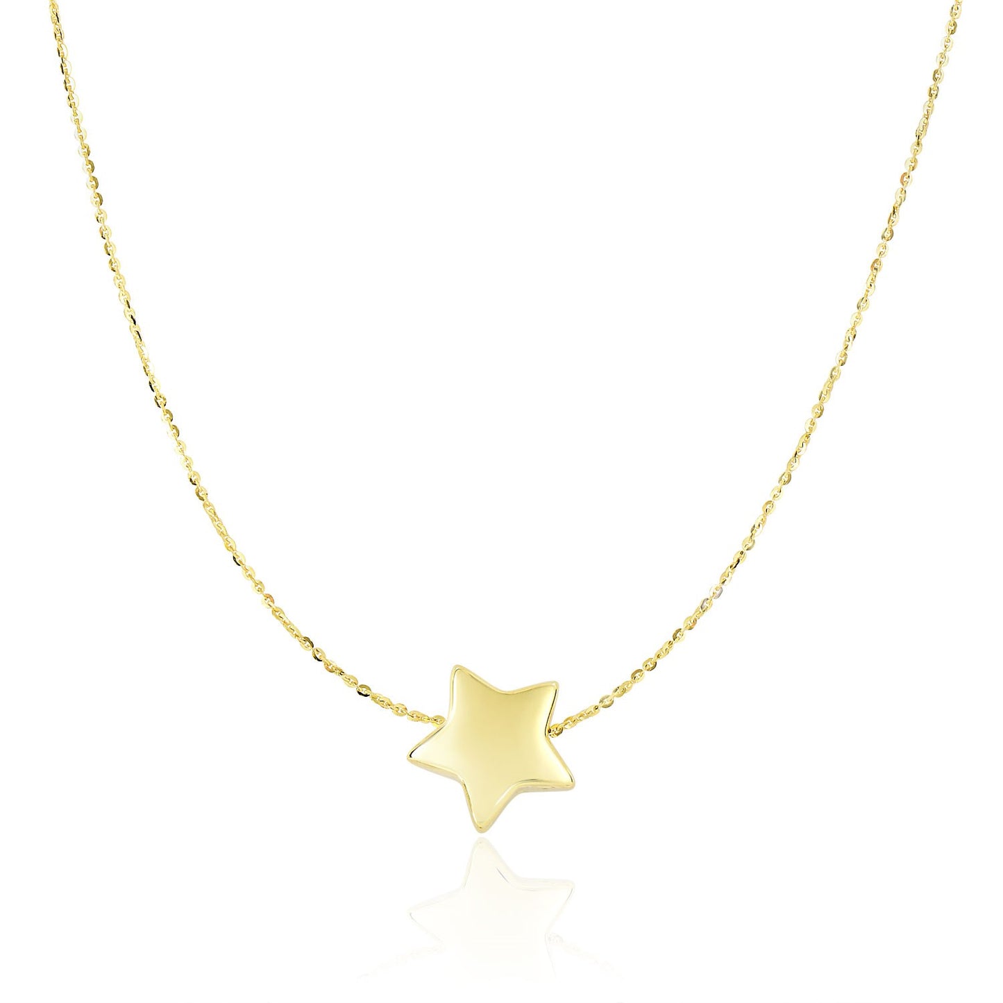 14k Yellow Gold Necklace with Shiny Puffed Sliding Star Charm RCJ