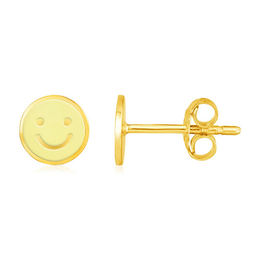 14k Yellow Gold and Enamel Yellow Smiley Face Stud Earrings RCJ