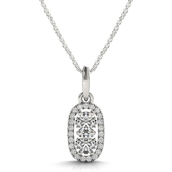 Outer Oval Shaped Two Stone Diamond Pendant in 14k White Gold (5/8 cttw) RCJ