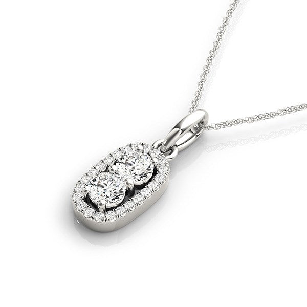 Outer Oval Shaped Two Stone Diamond Pendant in 14k White Gold (5/8 cttw) RCJ