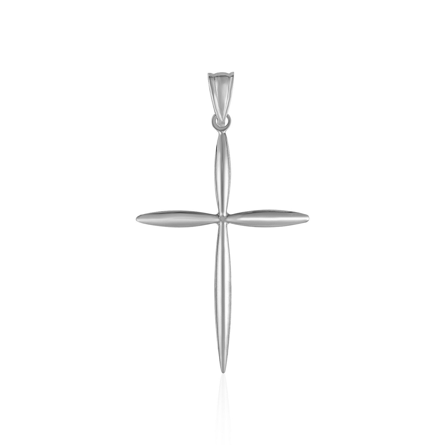 14k White Gold Rounded and Pointed Cross Pendant RCJ