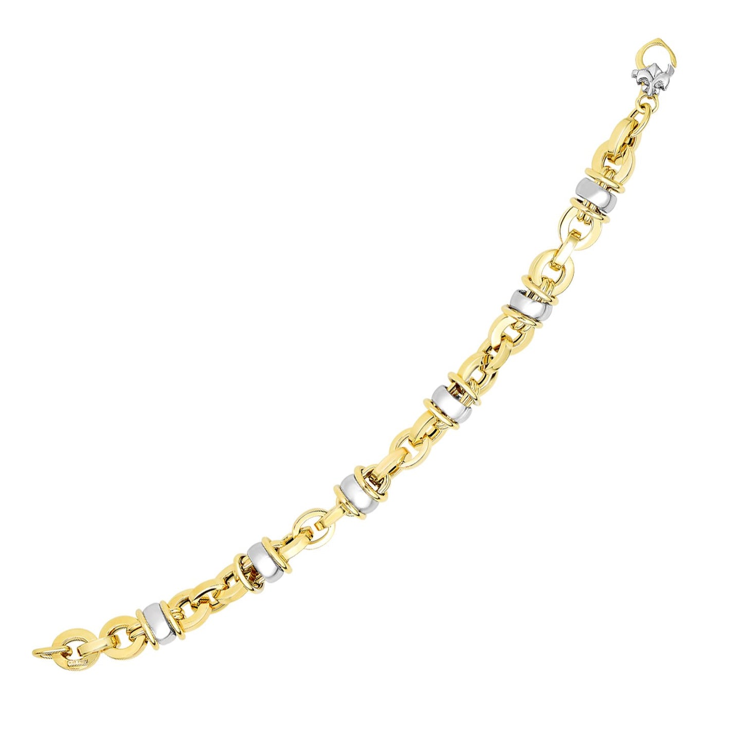 14k Two-Tone Gold Oval Bracelet with Barrel Bead Connectors (9.70 mm)Monde Trend