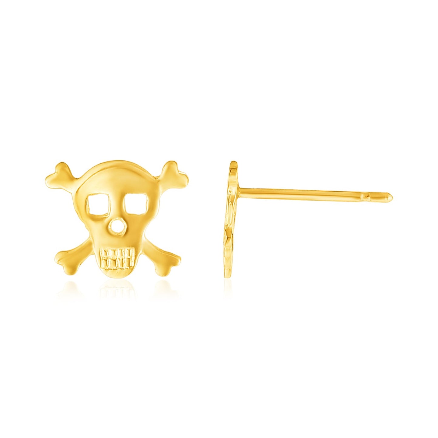 14K Yellow Gold Skull and Crossbones Post Earrings RCJ