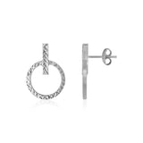 14k White Gold Textured Circle and Bar Post Earrings RCJ