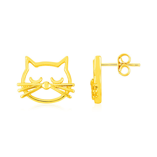 14K Yellow Gold Cat Head Earrings RCJ