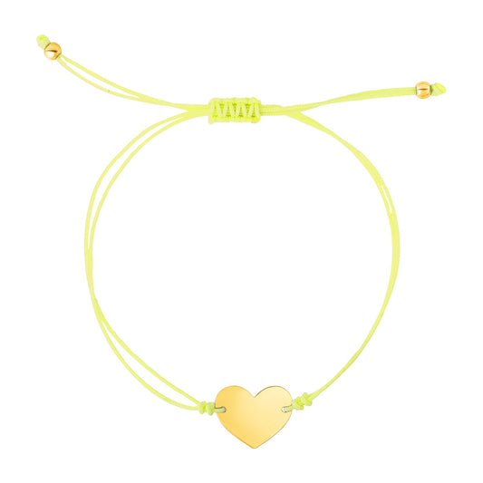 9 1/4 inch Yellow Cord Adjustable Bracelet with 14k yellow Gold Heart RCJ