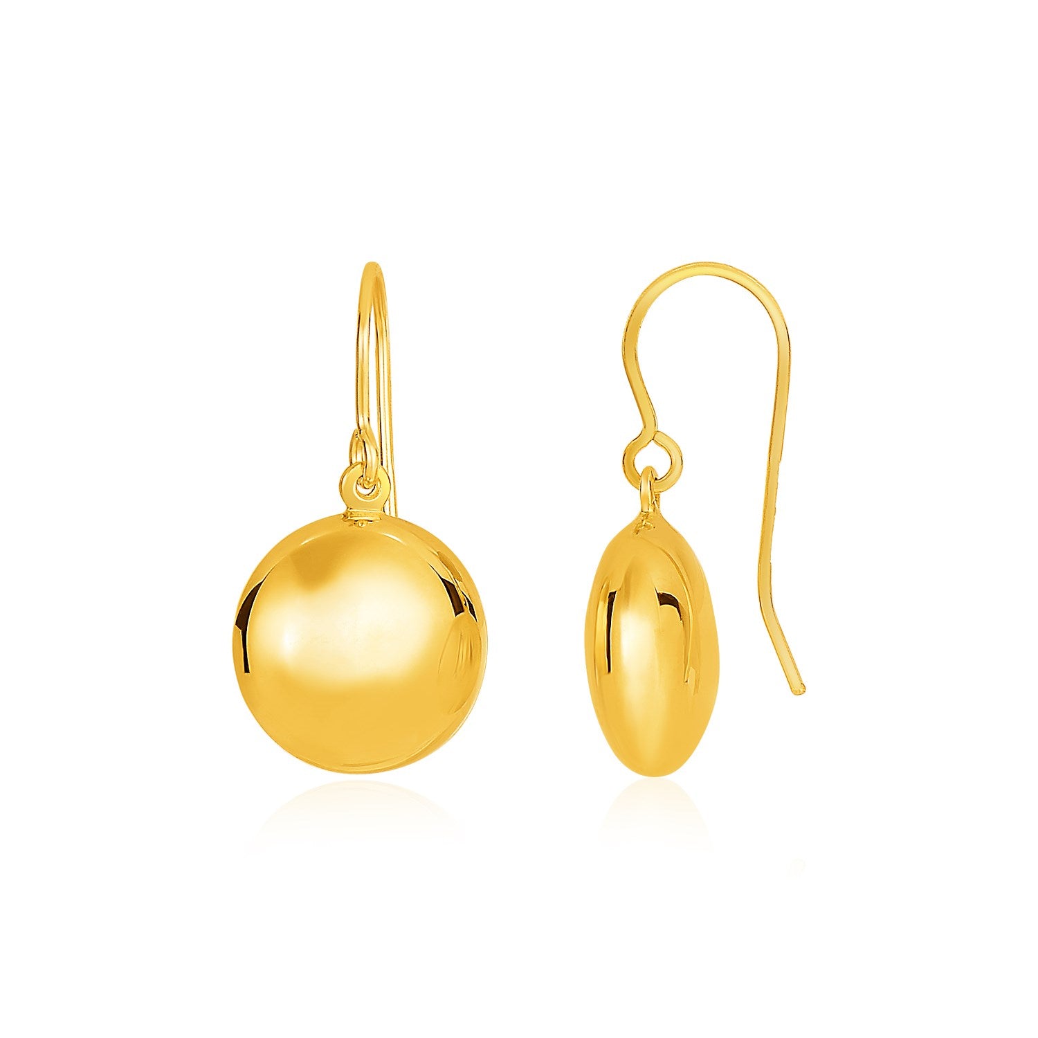 14k Yellow Gold Puffed Circle Shape Drop Earrings RCJ