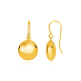 14k Yellow Gold Puffed Circle Shape Drop Earrings RCJ