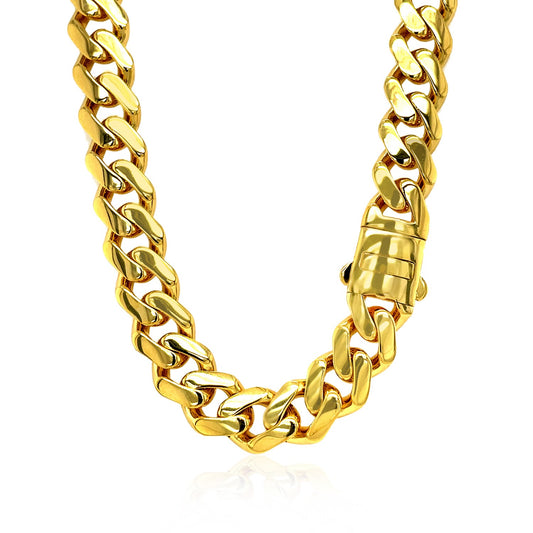 14k Yellow Gold 18 inch Polished Curb Chain Necklace with Diamonds RCJ