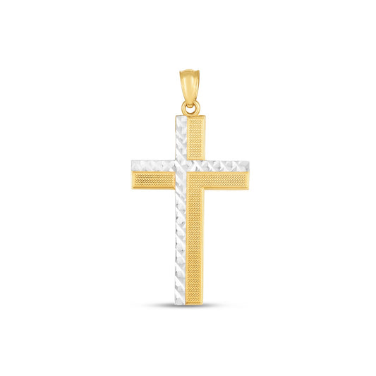 14k Two Tone Gold High Polish Diamond Cut Cross PendantMonde Trend