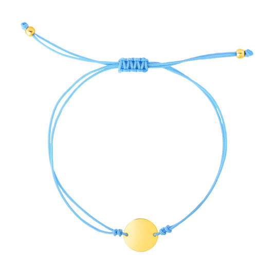 9 1/4 inch Blue Cord Adjustable Bracelet with 14k Yellow Gold Circle RCJ