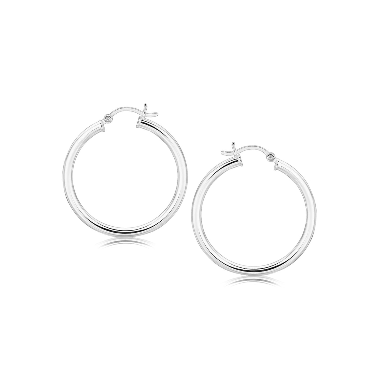 Sterling Silver Hoop Style Earrings with Polished Rhodium Plating (3x30mm) RCJ