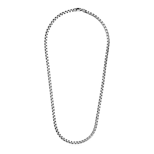 Sterling Silver Gunmetal Finish Round Box Chain Necklace RCJ