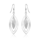 Sterling Silver Dangling Earrings with Dual Open and Textured Marquis Shapes RCJ