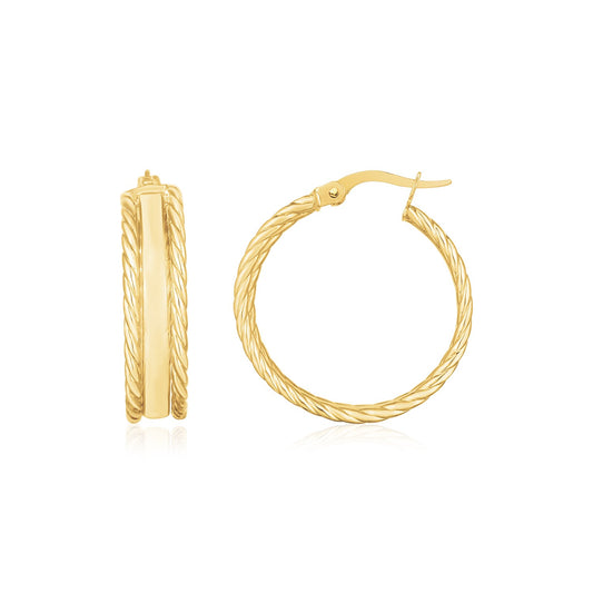 14K Yellow Gold Triple Row Hoop Earrings RCJ