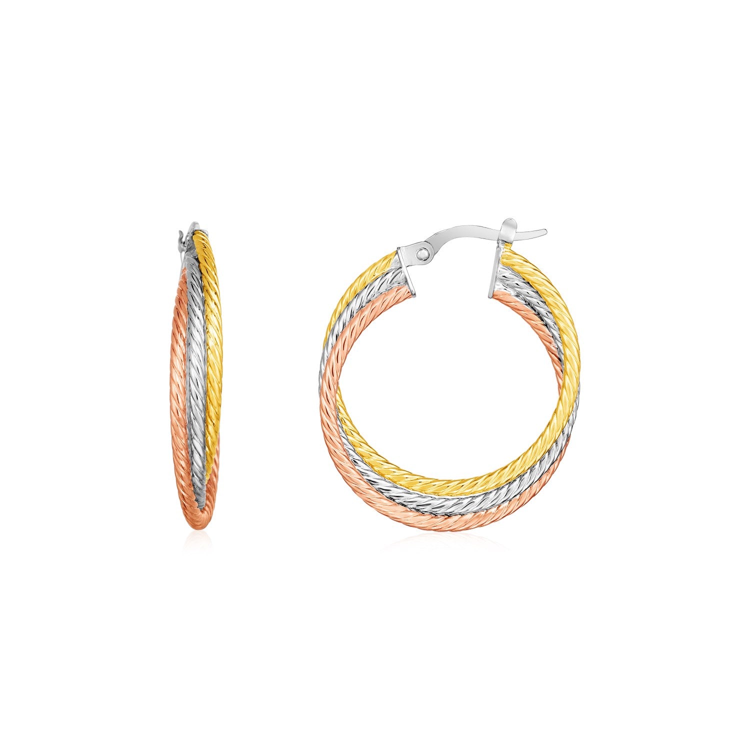 14k Tri Color Gold Three Part Round Hoop Earrings(4.5x26mm)Monde Trend