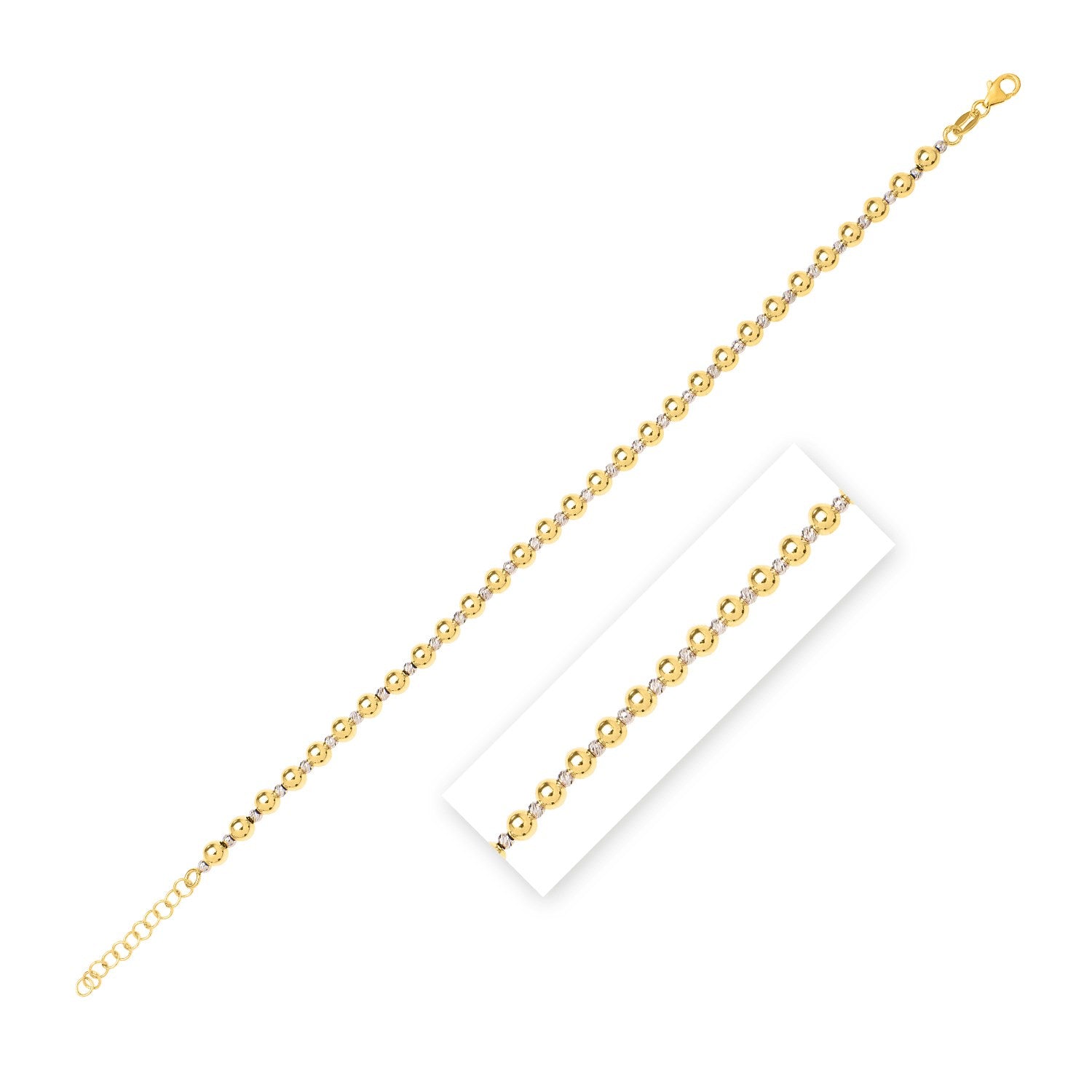 14k Two Tone Gold Polished Diamond Cut Bead Bracelet (4.00 mm)Monde Trend