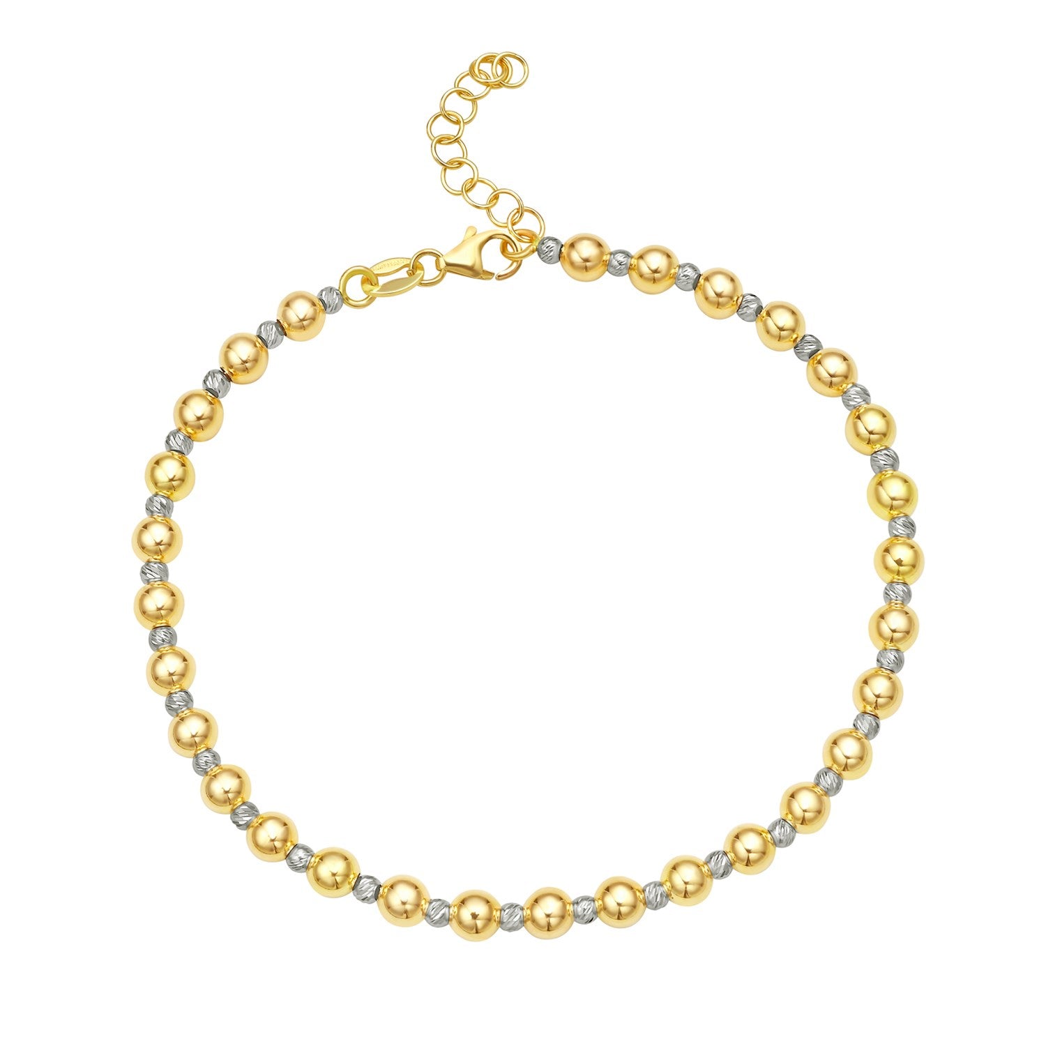 14k Two Tone Gold Polished Diamond Cut Bead Bracelet (4.00 mm)Monde Trend