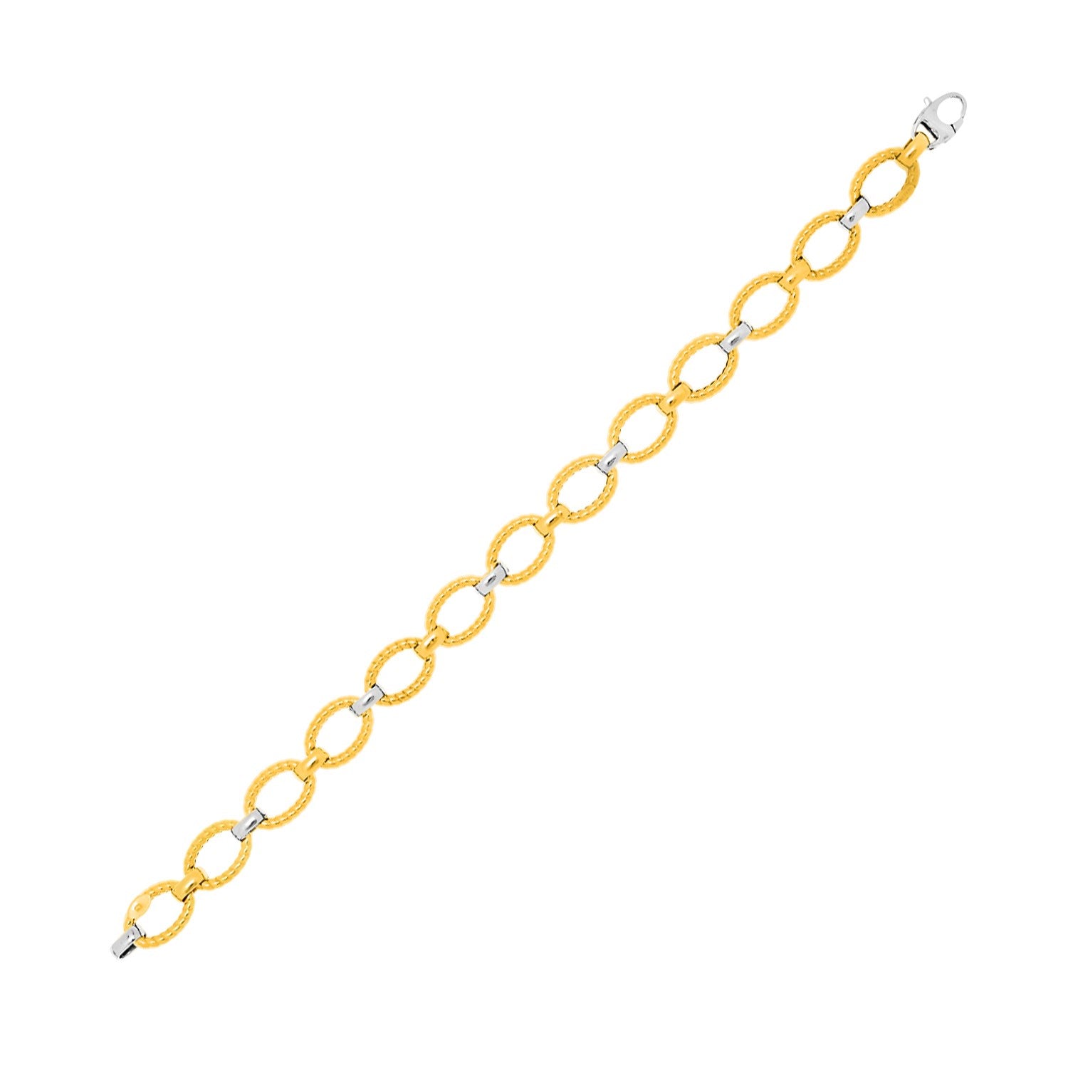 14k Two-Tone Gold Chain Bracelet with Textured Oval Links (6.35 mm)Monde Trend