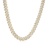 14k Two Tone Gold Miami Cuban Chain Necklace with White PaveMonde Trend