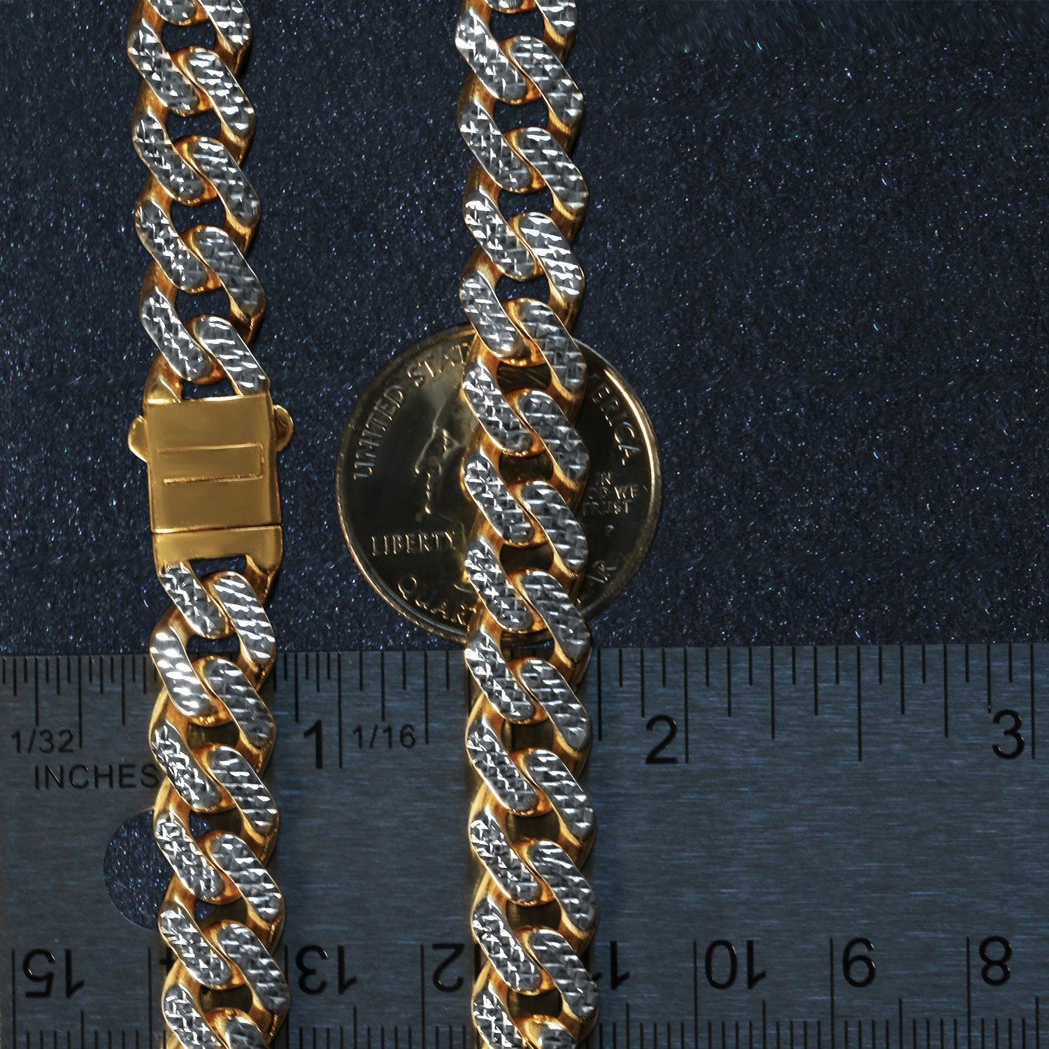 14k Two Tone Gold Miami Cuban Chain Necklace with White PaveMonde Trend