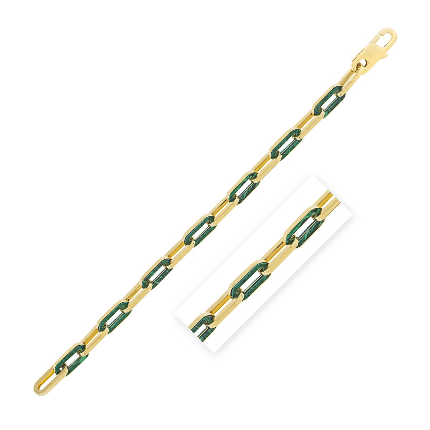 14k Yellow Gold Malachite Paperclip Gem Link Bracelet (7.00 mm) RCJ