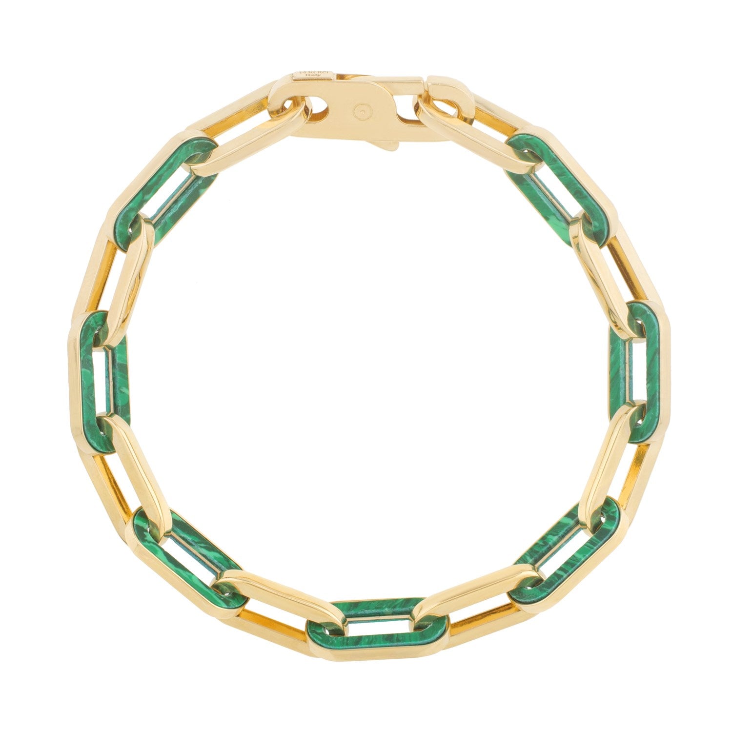 14k Yellow Gold Malachite Paperclip Gem Link Bracelet (7.00 mm) RCJ