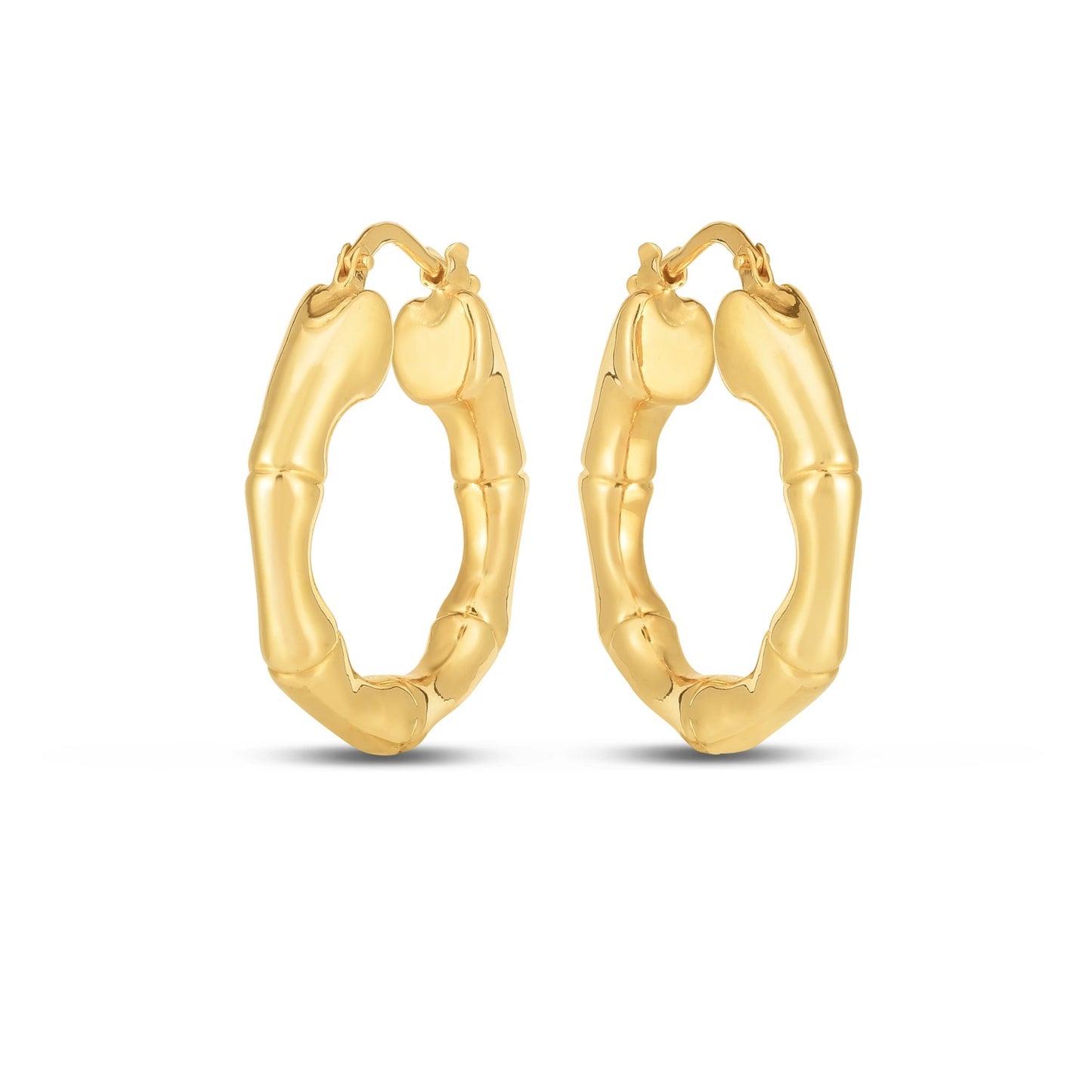 14k Yellow Gold Medium Bamboo Hoop Earrings RCJ