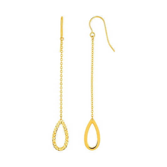 Textured Pear Shaped Long Drop Earrings in 14k Yellow Gold RCJ