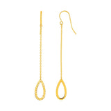 Textured Pear Shaped Long Drop Earrings in 14k Yellow Gold RCJ