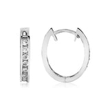 Sterling Silver Oval Hoop Earrings with Cubic Zirconias(3x15mm) RCJ