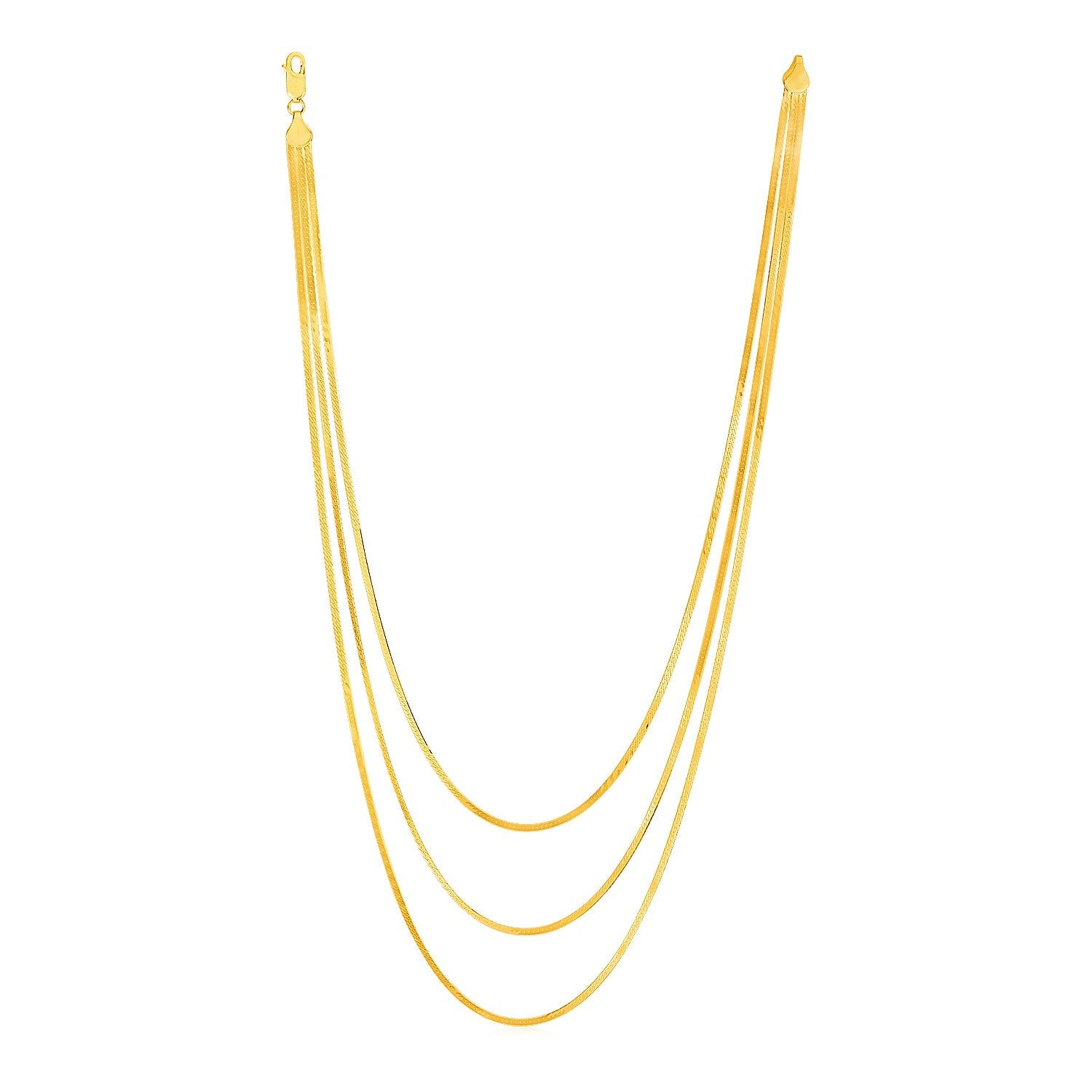 14k Yellow Gold Three Strand Herringbone Chain Necklace RCJ