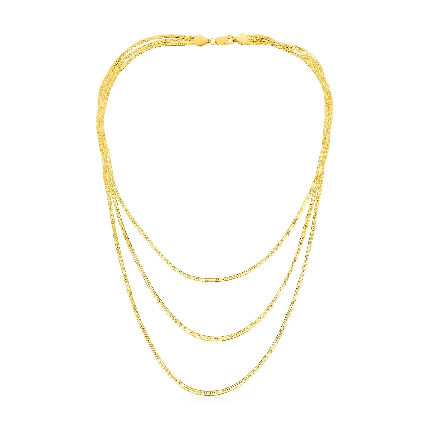 14k Yellow Gold Three Strand Herringbone Chain Necklace RCJ