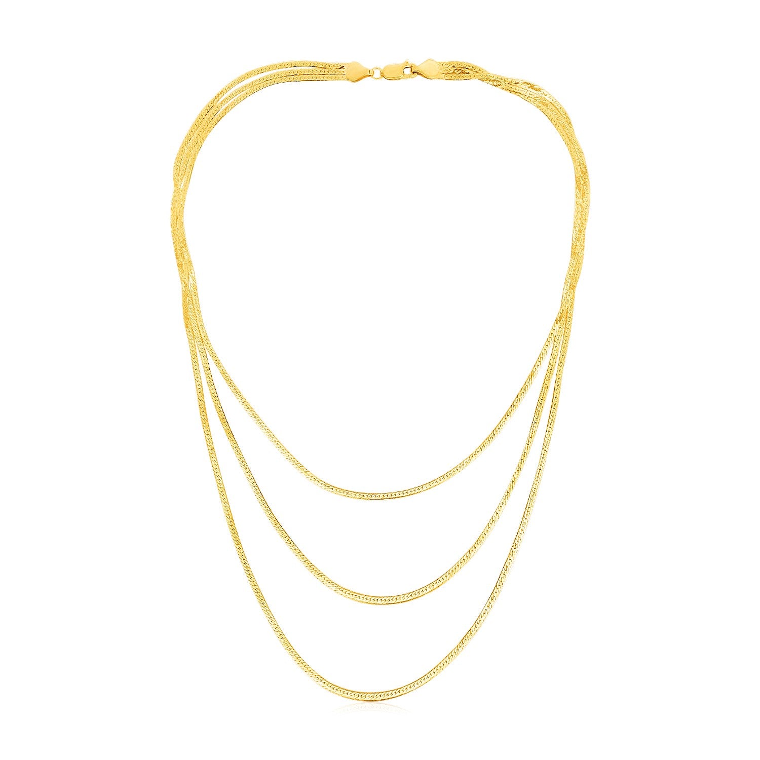 14k Yellow Gold Three Strand Herringbone Chain Necklace RCJ