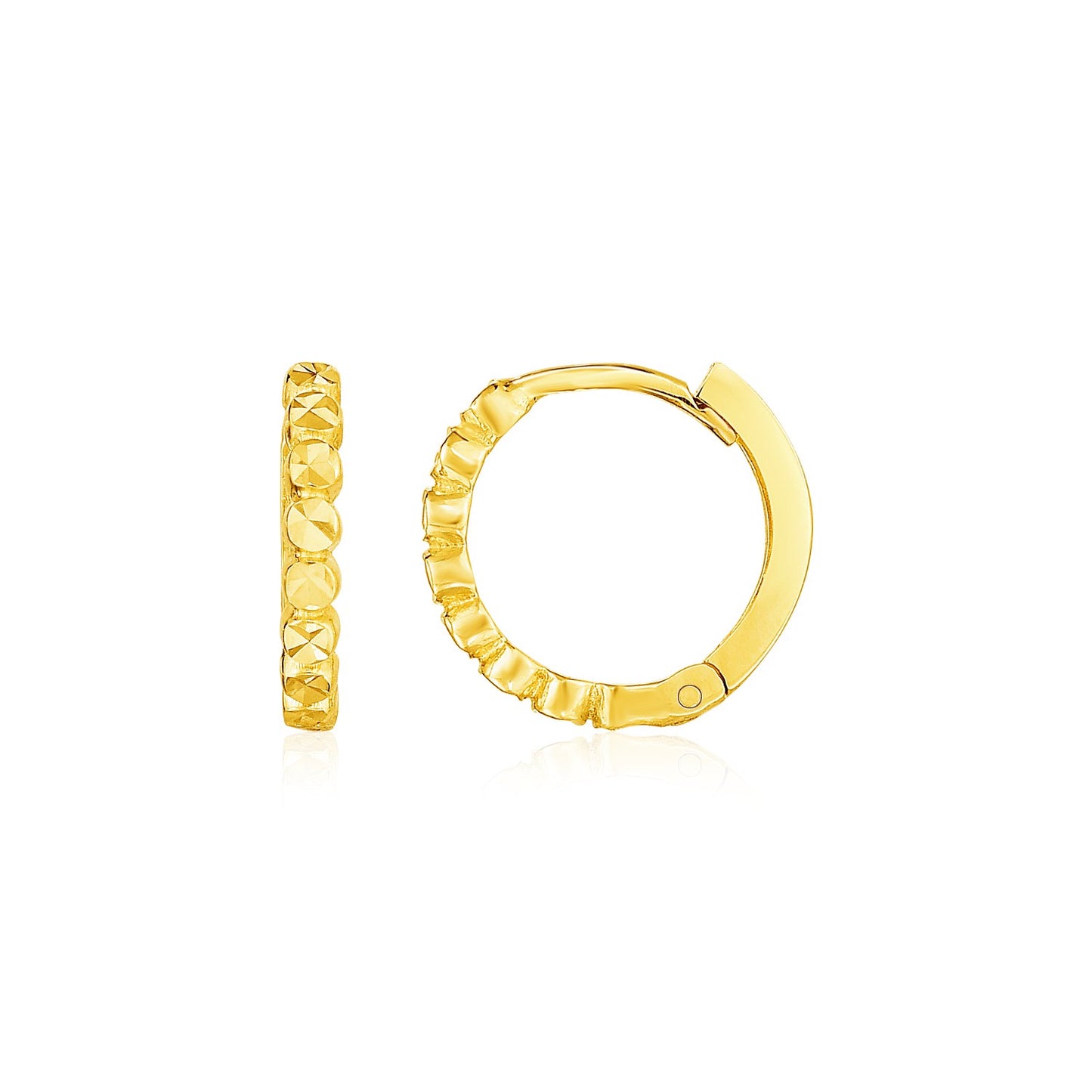 14k Yellow Gold Petite Textured Round Hoop Earrings RCJ