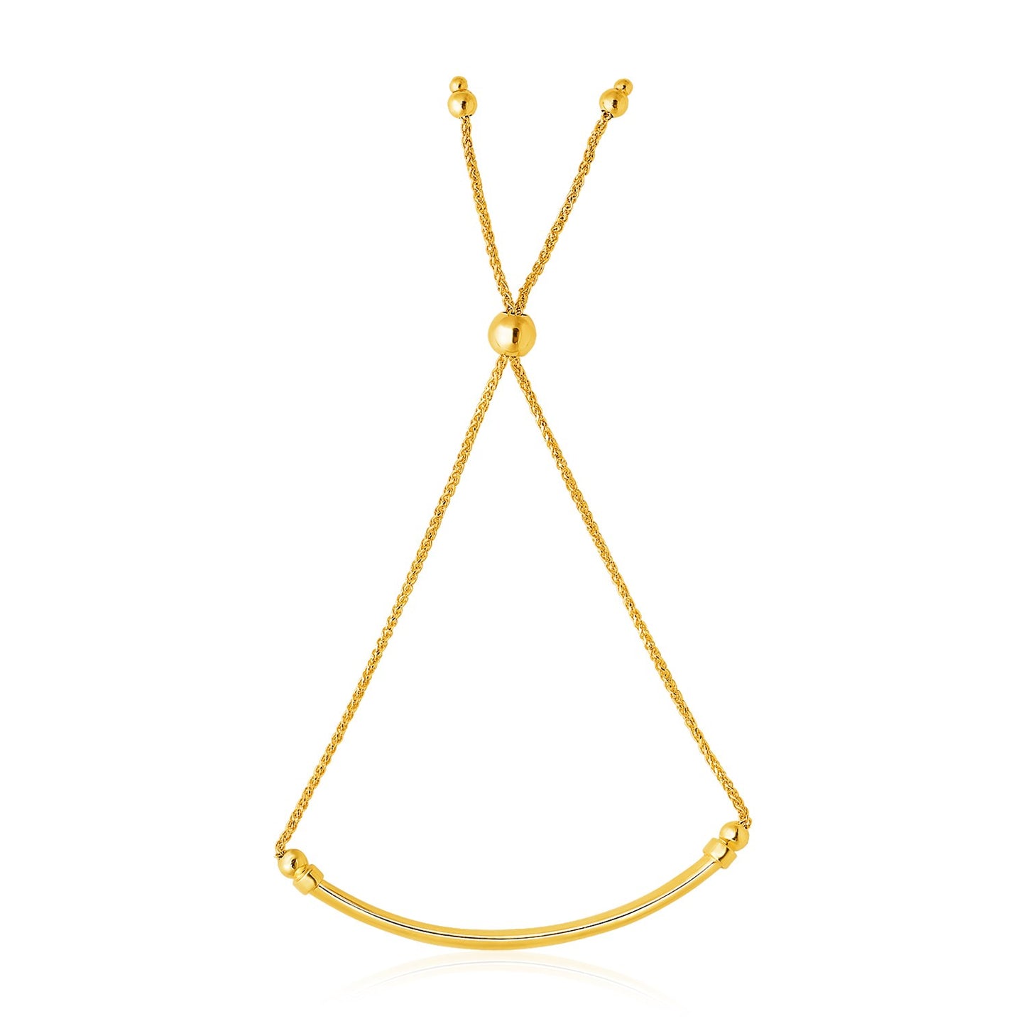 14k Yellow Gold Smooth Curved Bar and Lariat Style Bracelet (1.00 mm) RCJ