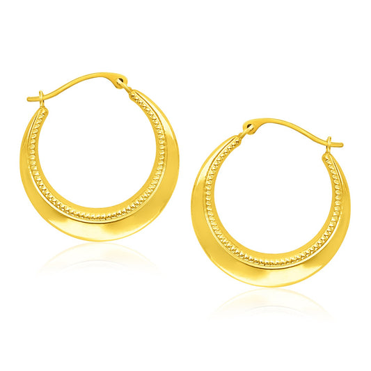 14k Yellow Gold Round Rope Texture Hoop Earrings RCJ