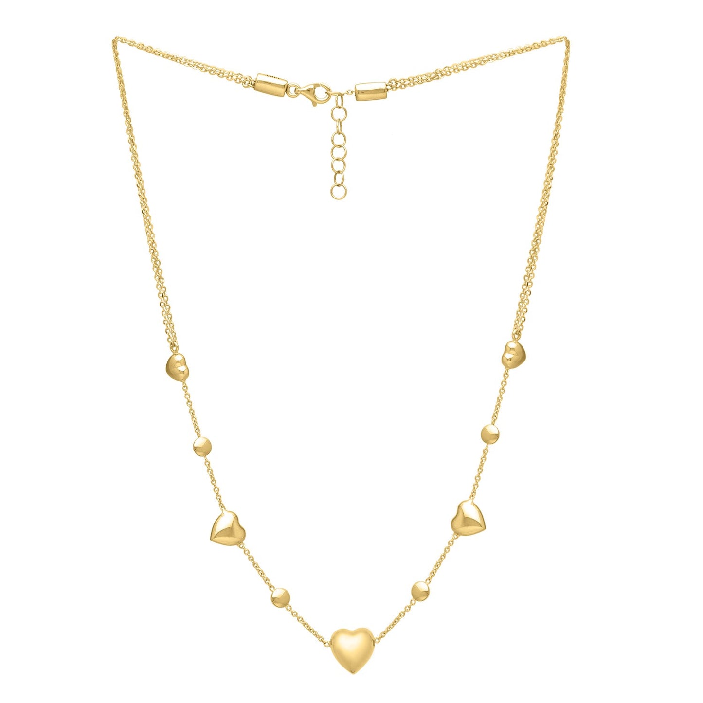 14k Yellow Gold Puff Heart Adjustable Necklace RCJ